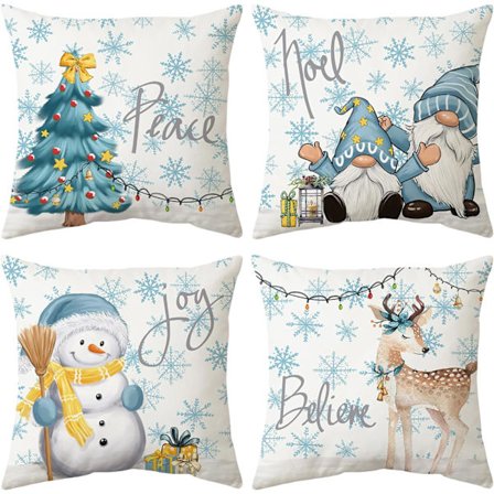 Julepuderbetræk 45x45cm (Jule Sne-Fløjl), Sæt af 4 Moderne Dekorative Pudebetræk Sofa Sofa Pude