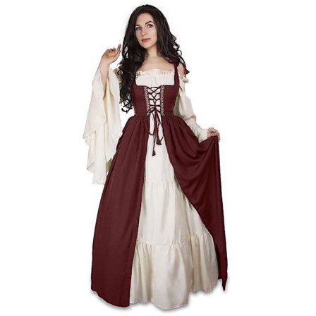 Medeltida Punk Klänning Cosplay Halloween Kostymer Kvinnor Palace Karneval Fest Förklädnad Prinsessa Kvinna Viktoriansk Vestido Robe Vinröd