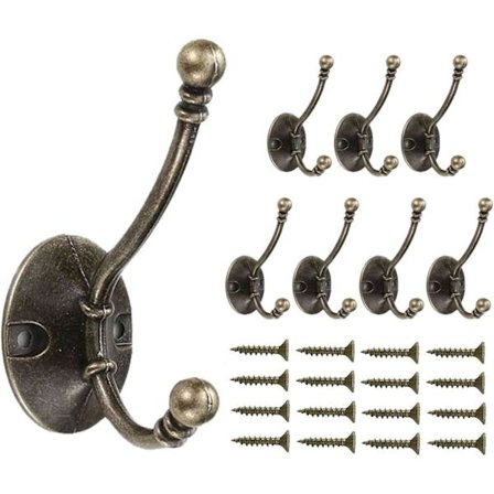 Mässing Klädkrokar Väggmonterade - 8-pack Kraftiga Dubbla Antika Rockkrokar för Dörr Sovrum Badrum Kök Kontor Hall Garderober (Vintage Koppar)