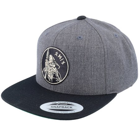 Vikings - Grå snapback Kasket - Odin Runes Patch Charcoal Grey/black Snapback @ Hatstore