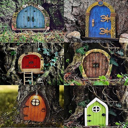 6 stk. fe-dør, træ-alfedør, alfedør til fantasi i børneværelset, haven, kunst, have, skulptur/YY