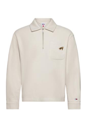 Tjm Rlx Signature 1/2 Zip Fleece Sweat-shirts & Hoodies Fleeces & Midlayers Creme Tommy Jeans*Betinget Tilbud