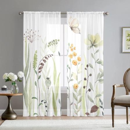 Kukkakuvioiset perhosverhot olohuoneeseen 63 tuumaa (noin 160 cm) pitkät 2 osainen setti Elegantti keltainen kukkakuvio