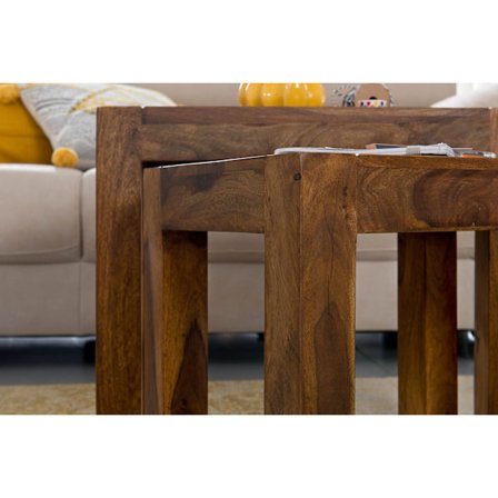 Rootz sarja 3 pesäpöytää massiivipuuta sheesham olohuoneen pöytä maalaistalon tyylinen sivupöytä tummanruskea luonnonpuu