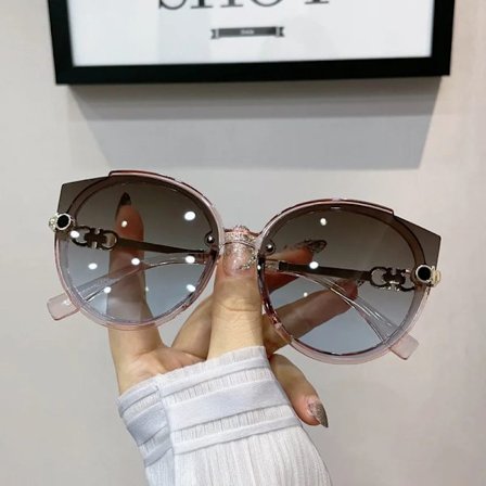 Nya Vintage Cat Eye Runda Solglasögon Dam Koreansk Version Metall Båglösa Gradient Solglasögon Lyxiga Shades UV400