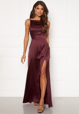 Bubbleroom Occasion Drapy-Back Slit Satin Gown Klær