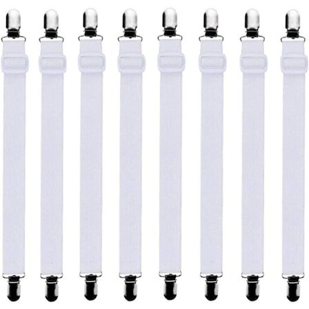 8 stk. Justerbar Lagen Spændebånd, Justerbare Spændebånd, Passer til Alle Senge og Madrasser, Sort