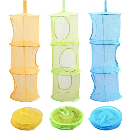 Sett med 3 Mesh Oppbevaringskurver, 3-lags Sammenleggbar Nettverkslagring, ZQKLA