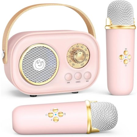 2025 Seneste Model Mini Karaoke Maskine med 2 Trådløse Mikrofoner, Bærbar Bluetooth Karaoke Maskine til Børn Legetøj Gaver Drenge Piger 3 4 5