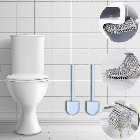 2 stk. Flade Silikon Toiletbørster, Væghængt Toiletbørsteholder,