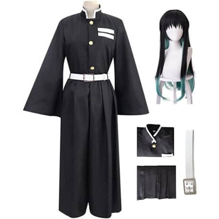 Demon Slayer Tokitou Muichirou Cosplay Kostume Uniform Kimono Sæt Komplet Sæt Halloween Outfit med Paryk