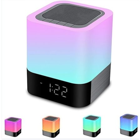 Bærbar Bluetooth-højttaler LED-sengelampe med berøringskontrol, T