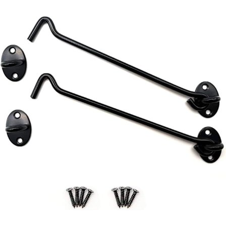 2 stk. rustfrie stål stormkroge kahyttskroge med monteringsskruer til ladedør, badeværelse, vindue, skydedør (200 mm, sort)