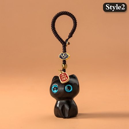 Puinen kissa-avaimenperä Cat-avaimenperä ja matkapuhelinketju puinen Pe