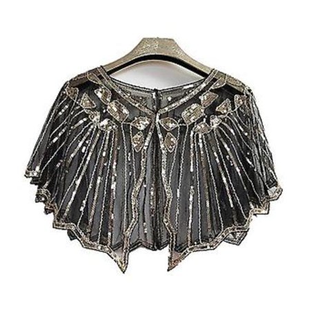 1920'er Flapper Kostume Sjal Wraps Pailletter Perler Aftenkåbe Brude Sjal Bolero 20'er Vintage Fest Flapper Overtræk (Sort Guld)