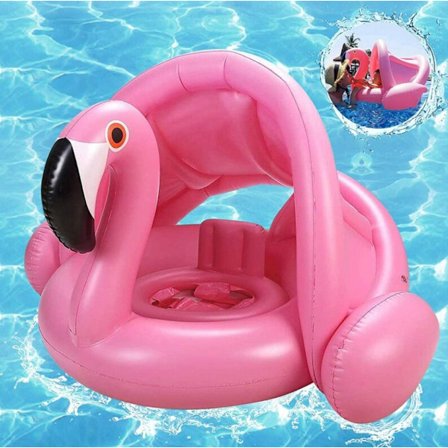 Flamingo Badering, Oppblåsbar Flamingo Badering, Oppblåsbar Baby Badering, Baby Badering med Solbeskyttelse, Baby Svømmer, Trener