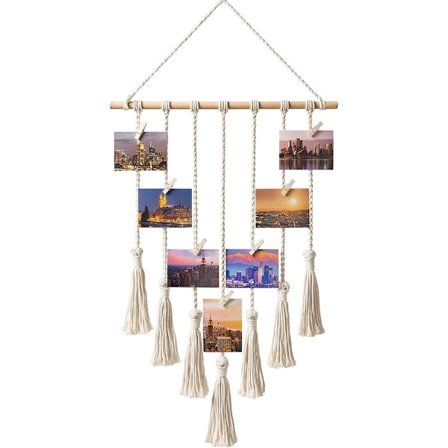 Hengende fotodisplay Makramee veggtapet Bilder Dekor Boho Chic Hjem KLB