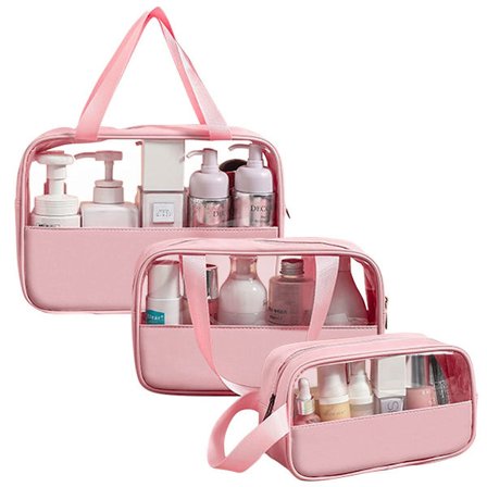 Gennemsigtig toilettaske, 3 stk. vandtæt makeuptaske PVC lynlås kosmetikpung bærbar makeup organizer taske vaskepose med lynlås til kvinder mænd
