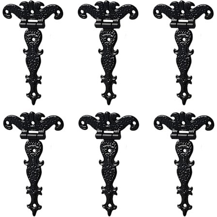 Pakke med 3,2" Klassisk dekorativt T-hængsel i zinklegering med skruer (sort)