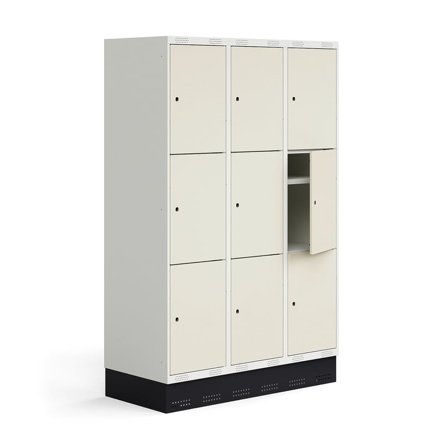Skab til skoleelever ROZ, 3 moduler, 9 døre, inkl. bund, 1890x1200x550 mm, beige