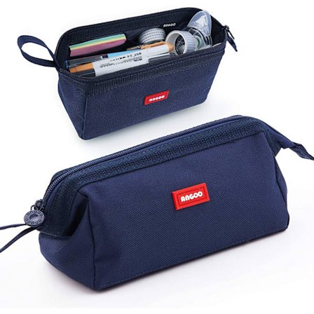 Marineblå skoleskrin med stor kapasitet, pennal med blyant c