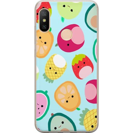 Kompatibel Mobilcover til Xiaomi Redmi 6 Pro Mønster af kawaii frugter som jordbær citron ananas og avocado på lyseblå baggrund