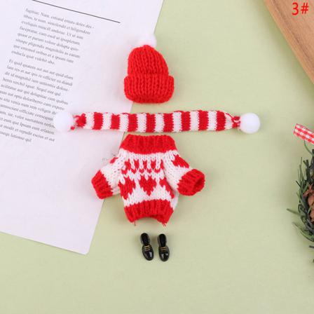 1set Dollhouse Mini Stickad Tröja Mössa Scarf Skor Jul 2