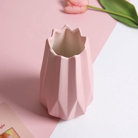 Keramisk vase Pampas gress vase Håndlaget geometrisk hvit gull