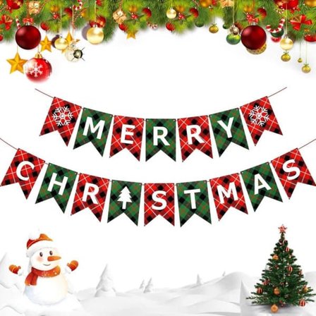 God Jul Banner – Juledekorasjon Innendørs – Julepynt for Vegg, Peis & Fest – Rød & Grønn