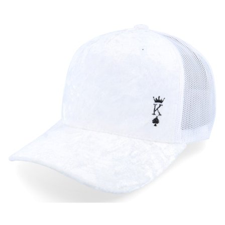 Iconic - Vit trucker Keps - Poker King Crown Velvet White A-frame Trucker @ Hatstore