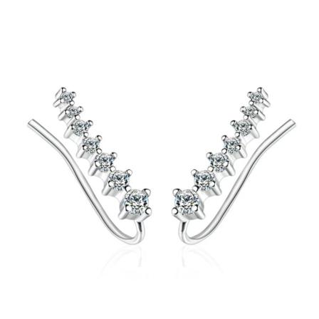 Silver Örhängen Med En Rad Strass / Stjärnor / Vita Kristaller Silver