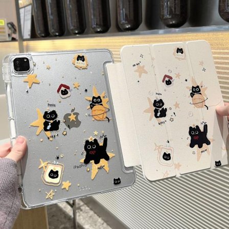 Fodral för iPad 2025 11/ 10 10.9" Svart Katt S Stjärnor dubbelsidigt magnetiskt