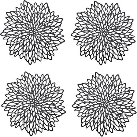 Sorte bordskåner i stykker, hullet rundt dækkeserviet, runde dækkeservietter i plast, brugt til pladevarmeisolering og borddekoration (sort)