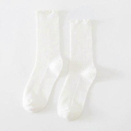 Mellemlange bomuldsstrømper med flæsekanter til kvinder (Hvid)