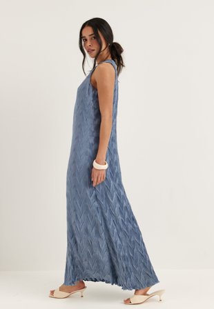 SELECTED - Slfanya Sl Regular Ankle Plissé Dress - Dusty blue