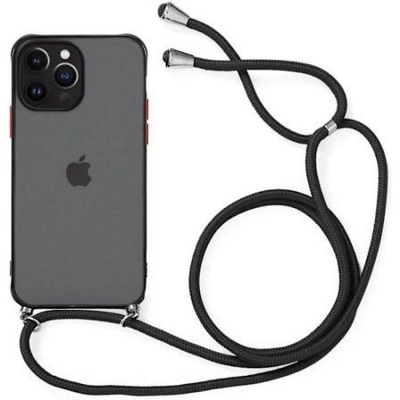 Coque - til iPhone 14 Pro Max - Silikone + PC - Justerbart snor - Sort Hårdt