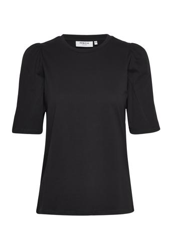 Mschtiffa Organic 2/4 Puff Tee T-shirts & Tops Short-sleeved Svart MSCH Copenhagen*Betinget Tilbud