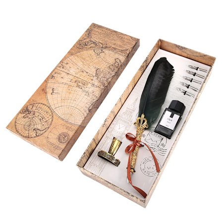 Vintage Retro Sulkakynä Ruostumattomasta Teräksestä Nibs Kalligrafia Kirjoitusmustekynä Lahja (tummanvihreä)