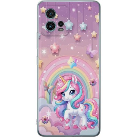 Kompatibel Mobilcover til Motorola Moto G72 Magisk enhjørning med regnbue manke, stjerner og sommerfugle mod en pastelfarvet himmel med skyer