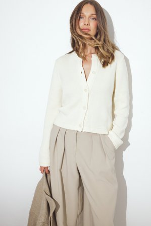 NA-KD Cardigan en maille à encolure ronde - Gilets - OffBlanc - S (EU 34-36)