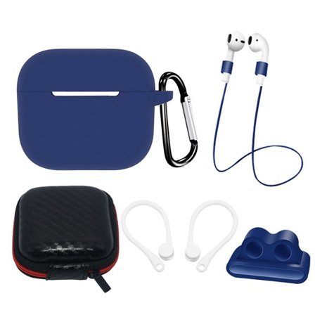AirPods 3 Silikoni Case Set + Kotelo/Korvakoukku/Kaulahihna/Kellohihnan pidike - sininen