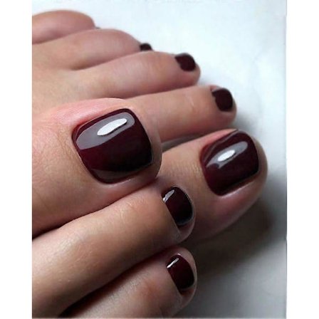 24 st falska tånaglar lim på korta, fyrkantiga vinröda enfärgade vinröda falska tånaglar tånaglar full täckning tår tryck på naglar med lim