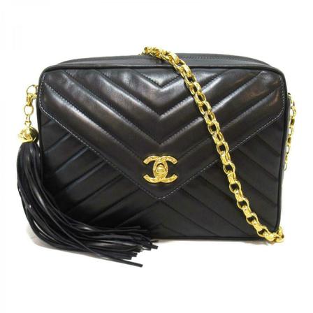 Chanel Vintage Pre-owned Chevron Tassel Chain Tas , Zwart , Dames , Maat: ONE Size Vintage Tassen