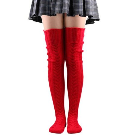 Varme strikkede knesokker høye strømper lår høy rød