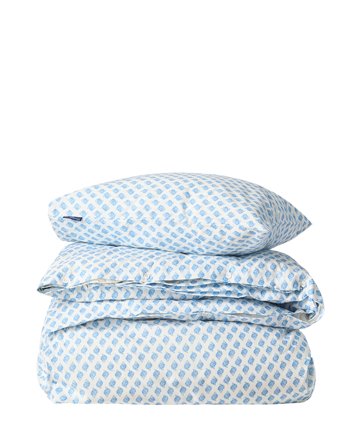 Lexington Sengesæt i bomuldspoplin med hvidt og blåt print af skaller