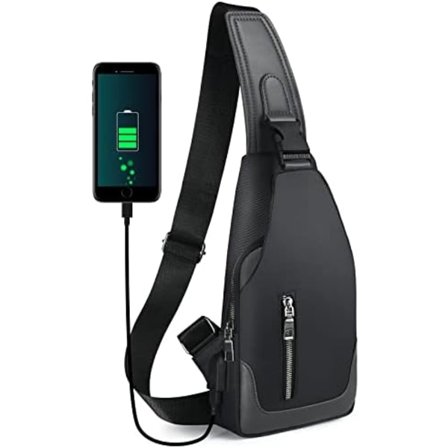 Rinnatasku Miehille, Vedenkestävä Vapaa-ajan Olkalaukku, Rinnatasku USB-Latausportilla