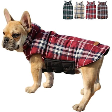 Hundejakke Hundejakke, Velegnet til små hunde, Polstret dun dobbeltsidet design vest regnfrakke, Rød, L (Bryst: 56-64 cm, Ryg: 39 cm) (L, Rød)