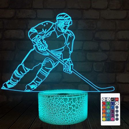 Ishockey 3D-lampe, Halo Sengelampe Illusjon Nattlampe Laser Halo D 16 Farger Endres Fjernkontroll Sportsfan, Personlig Soveromsinnredning Be (FMY)
