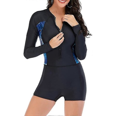 Eldredraktsbadedrakt for kvinner, langermet, med glidelås foran, våtdrakt, atletisk badedrakt, surfing, dykking, badebekledning - WK Black 0386 S