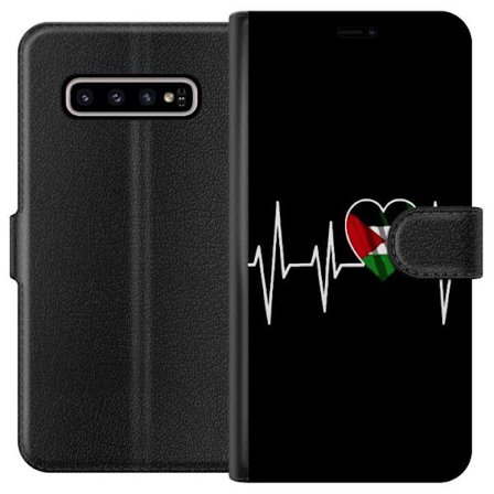Kompatibelt Plånboksfodral till Samsung Samsung Galaxy S10+ Palestina hjärta med EKG linje i flaggfärger svart röd vit grön symbol för kärlek s